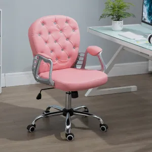 Office Chair PU Diamante Padded Ergonomic 360° Swivel Pink