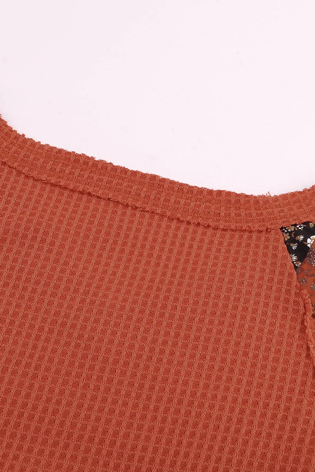 Orange Contrast Eyelet Thermal Knit Top