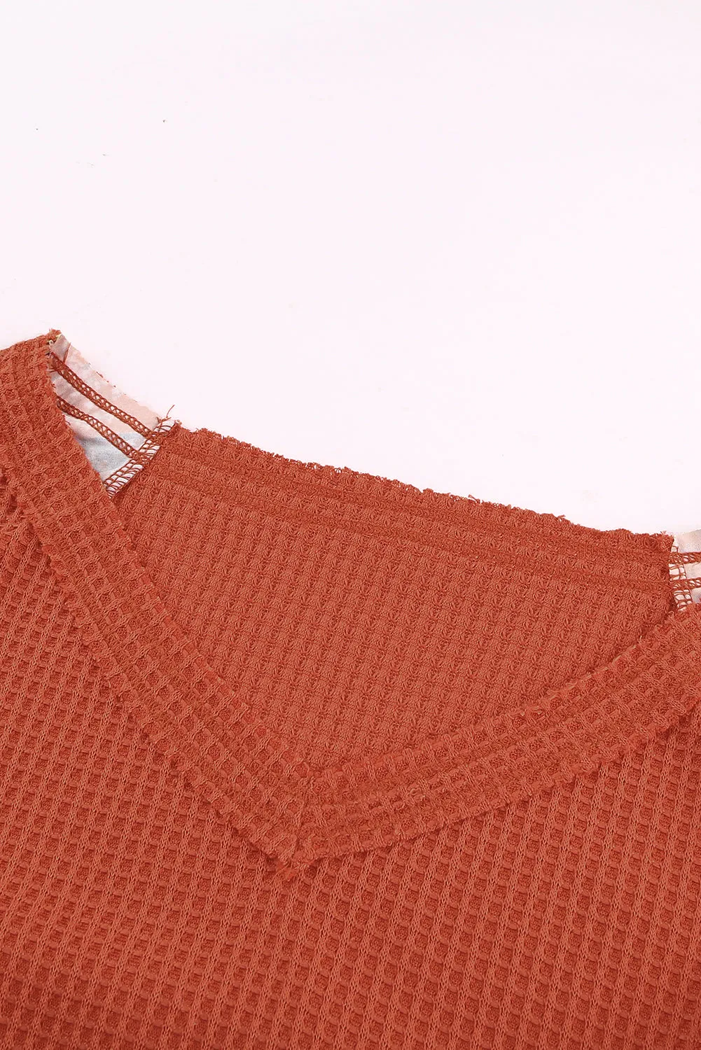 Orange Contrast Eyelet Thermal Knit Top