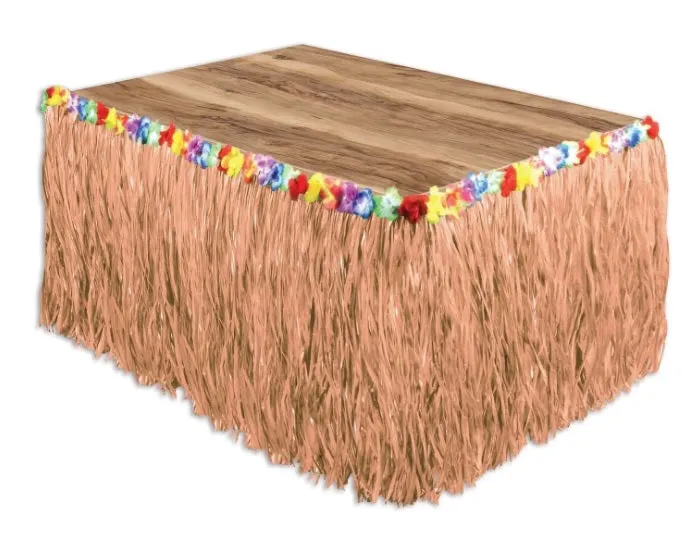 Orange Grass Table Skirt w/ Flowers | 1ct