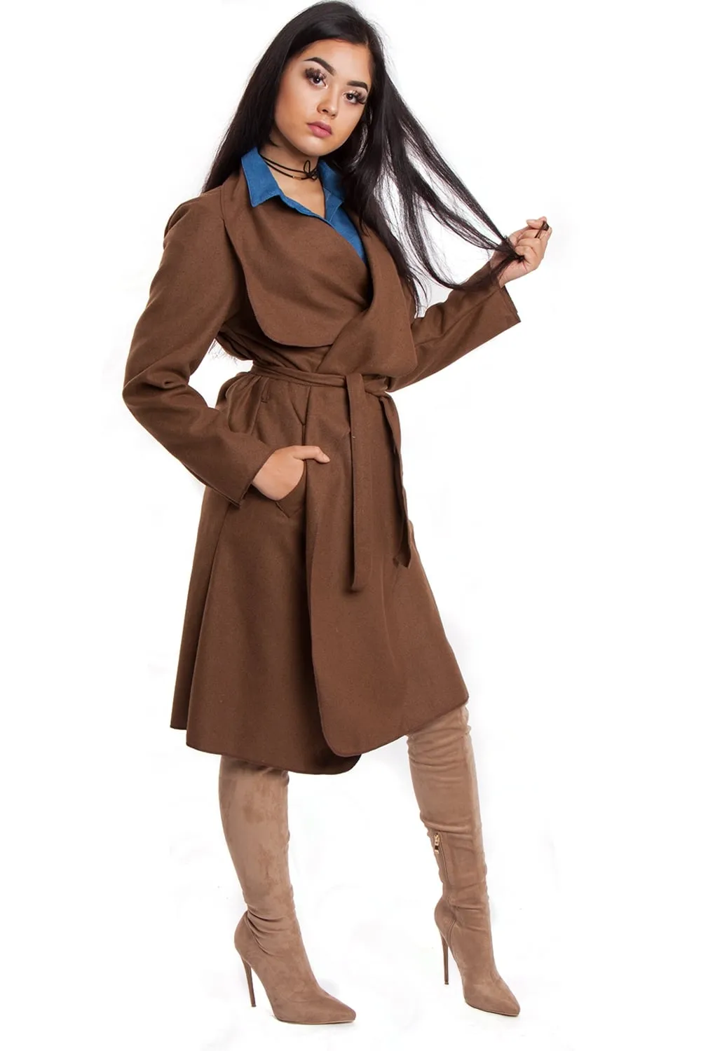 Oversized Wool Waterfall Trench Jacket Coat