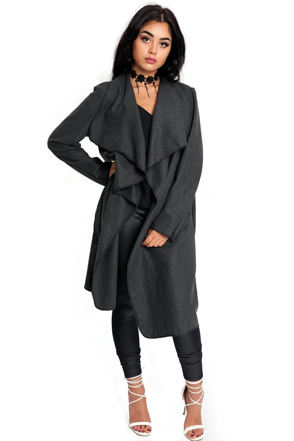 Oversized Wool Waterfall Trench Jacket Coat