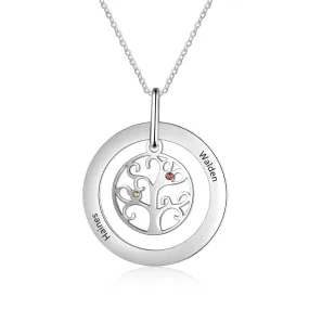 Personalized Stainless Steel Necklace with Customized 2 Birthstone Tree of Life Pendant, Gift for Mother