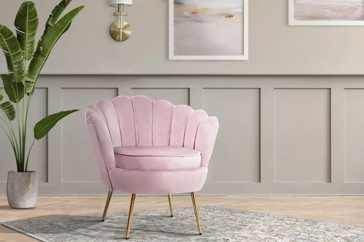 Pink Velvet Shell Back Armchair, Gold Legs | Artiss