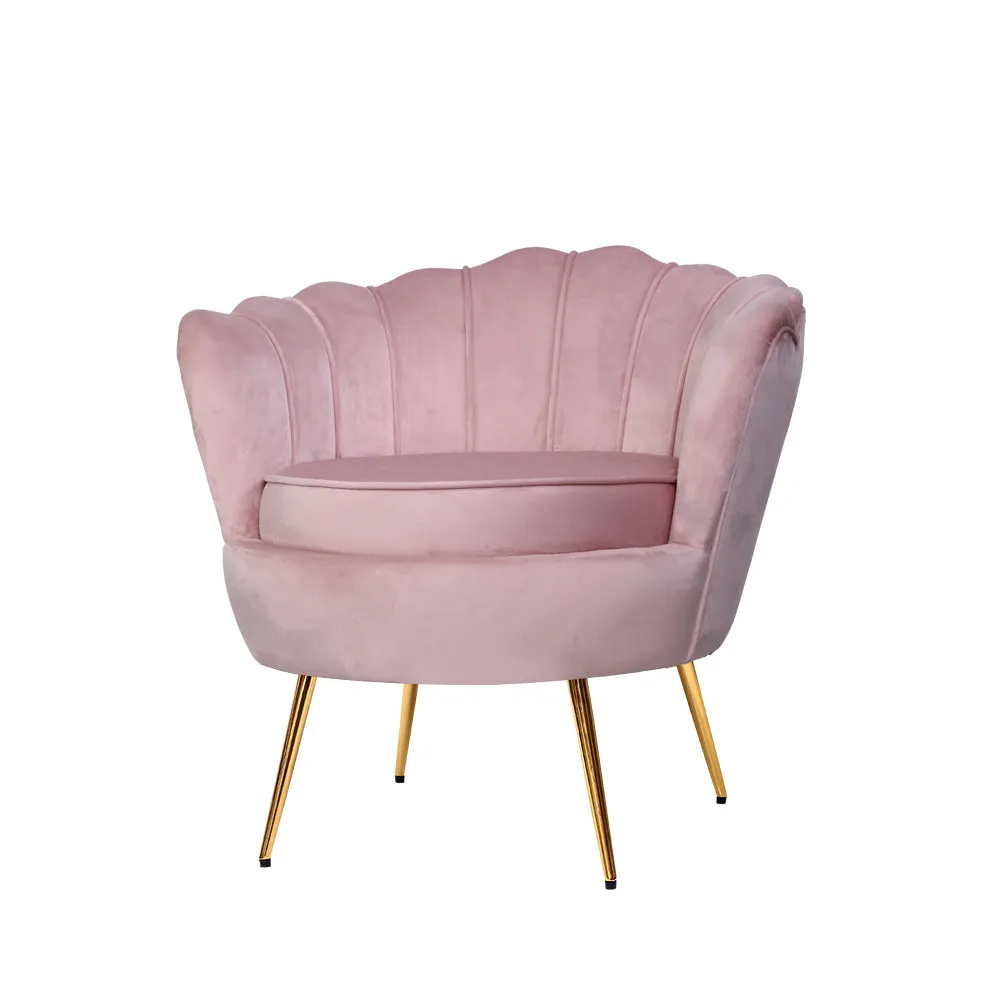 Pink Velvet Shell Back Armchair, Gold Legs | Artiss