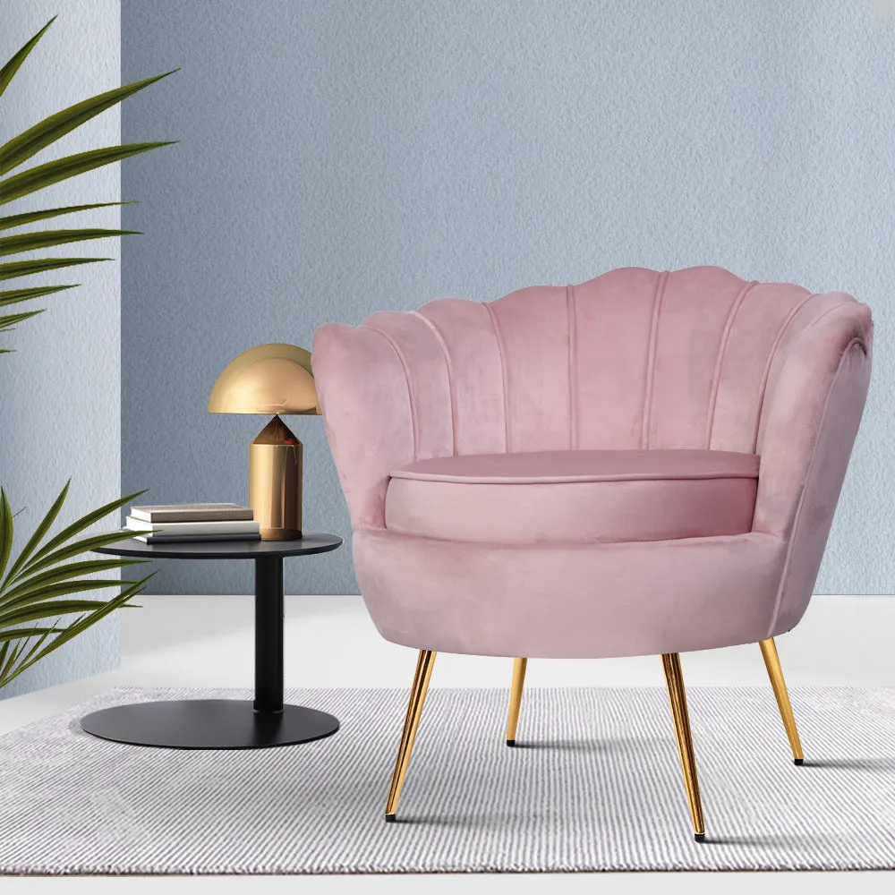 Pink Velvet Shell Back Armchair, Gold Legs | Artiss