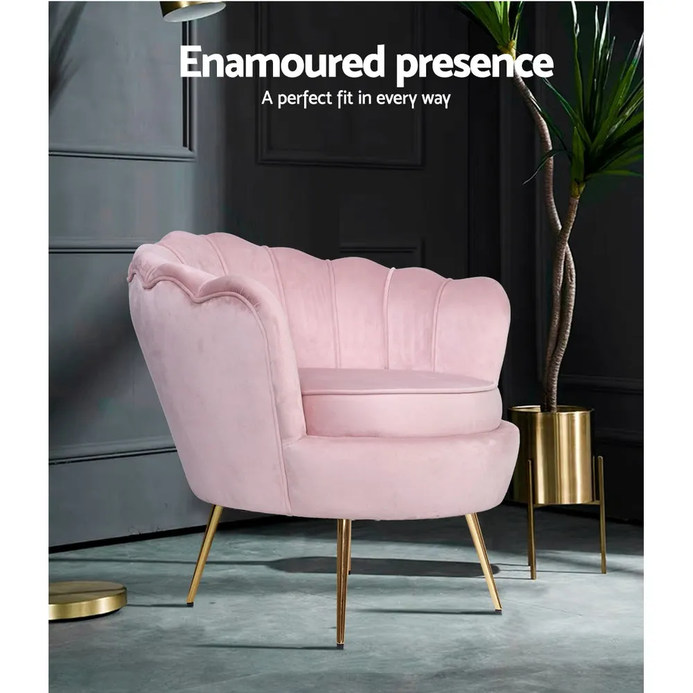 Pink Velvet Shell Back Armchair, Gold Legs | Artiss