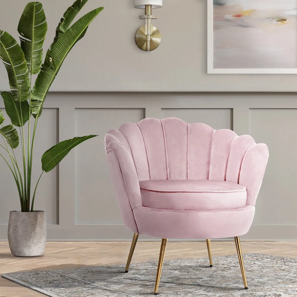 Pink Velvet Shell Back Armchair, Gold Legs | Artiss