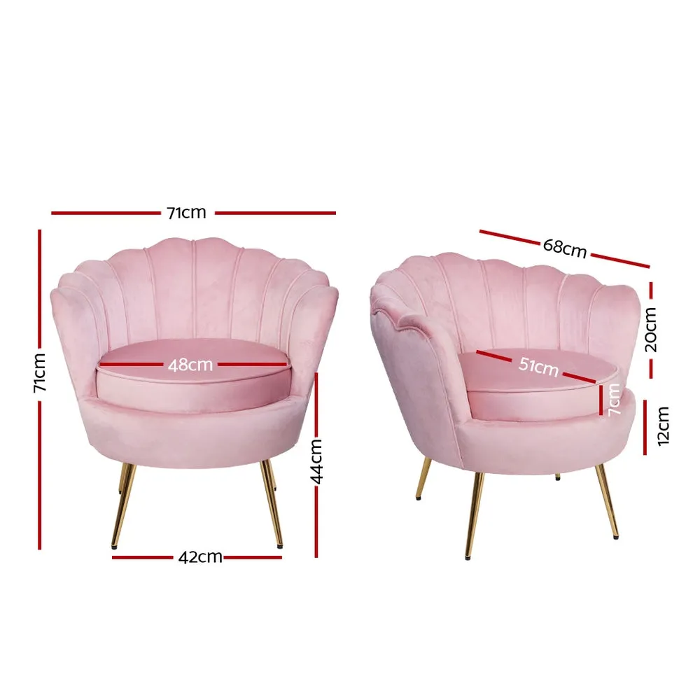 Pink Velvet Shell Back Armchair, Gold Legs | Artiss