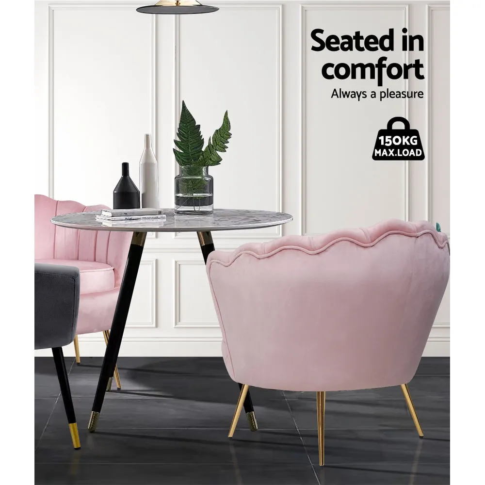 Pink Velvet Shell Back Armchair, Gold Legs | Artiss