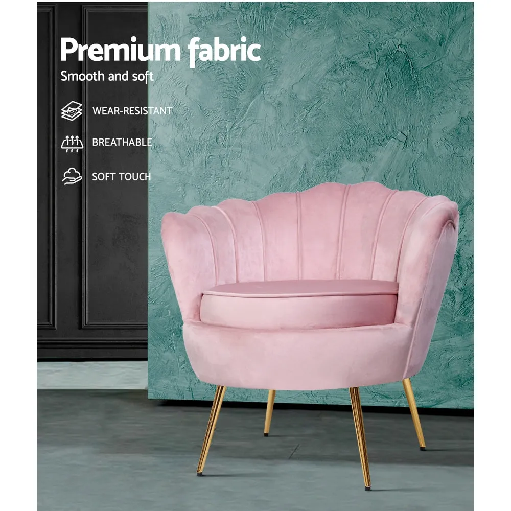 Pink Velvet Shell Back Armchair, Gold Legs | Artiss