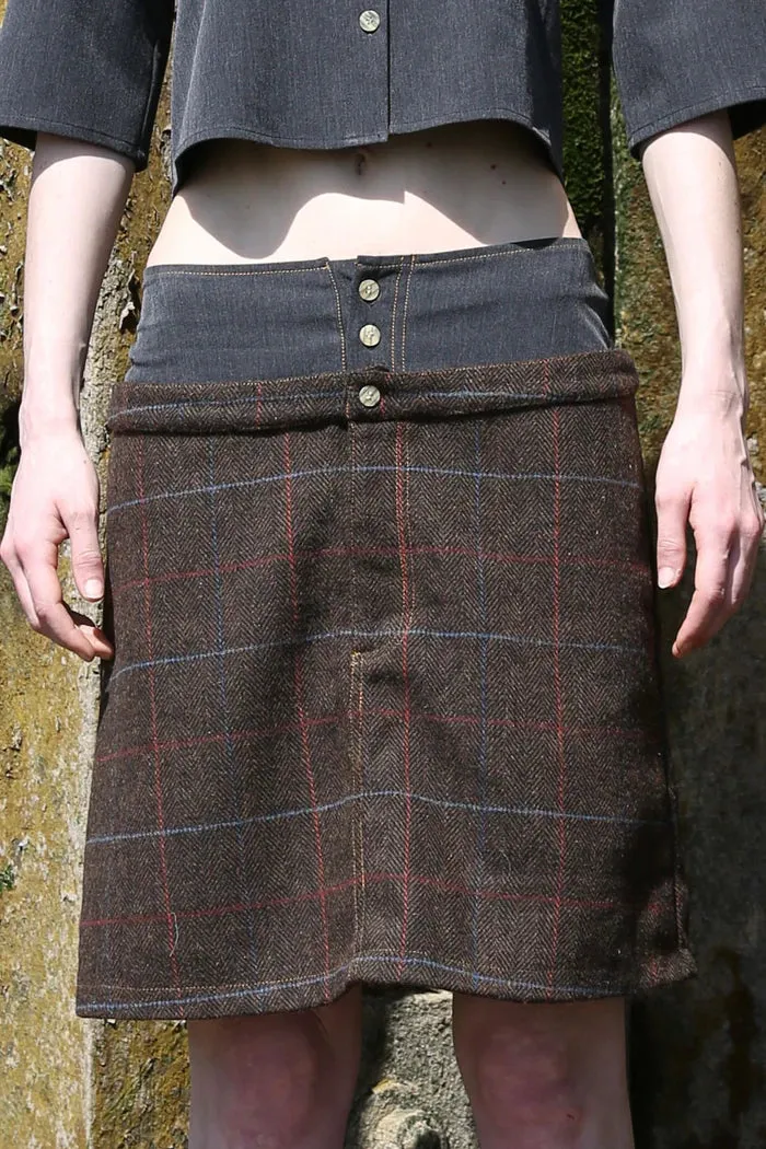 Plaid mock two-piece A skirt