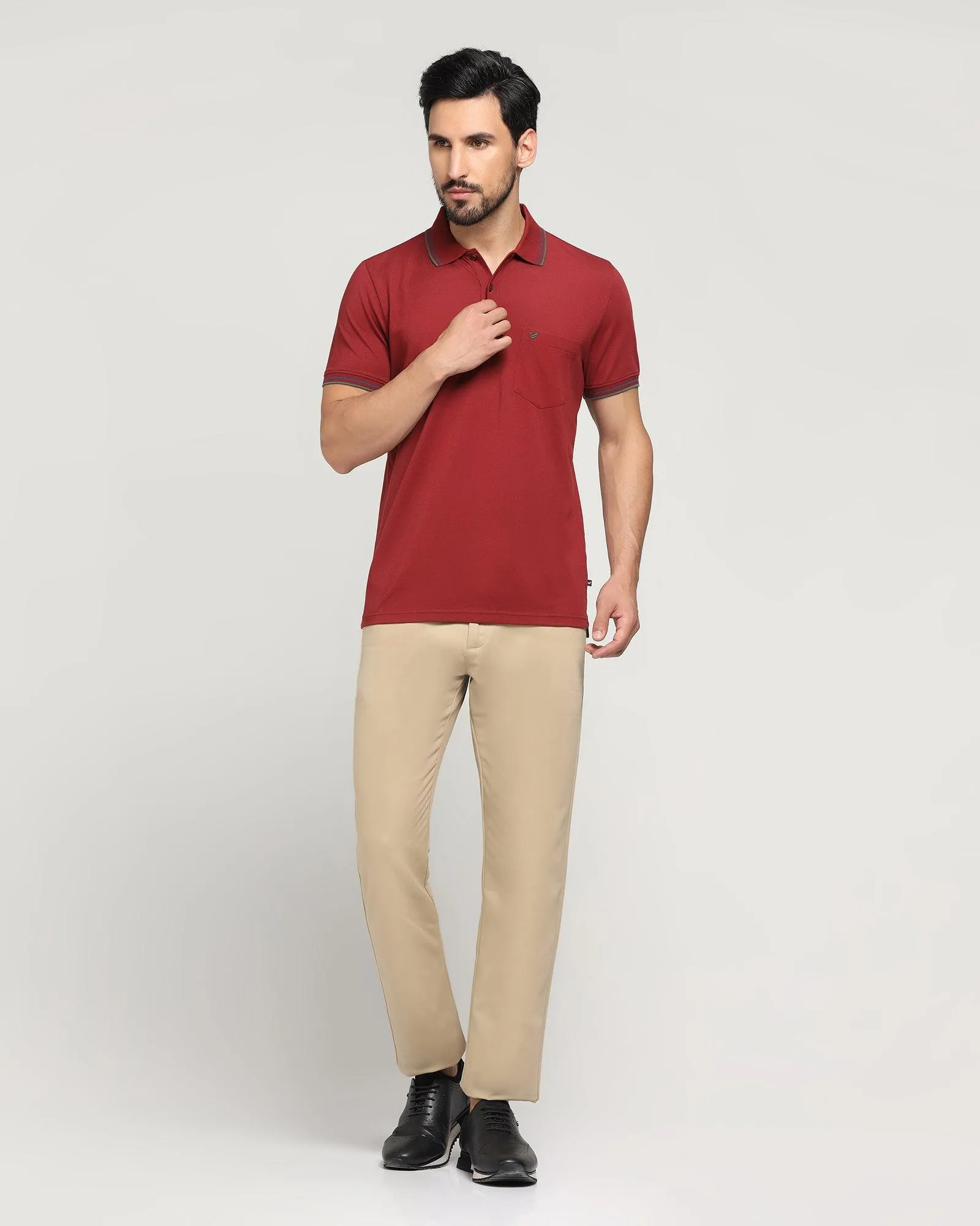 Polo Wine & Red Solid T-Shirt - Aquarius