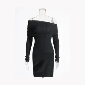 Pre Order:  Diagonal Collar Mini Knit Dress