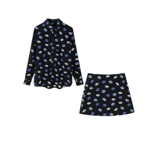 Pre Order:  Lips Printed Shirt   Mini Skirt