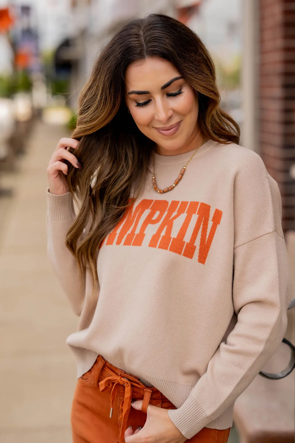 Pumpkin Ribbed Trim Sweater