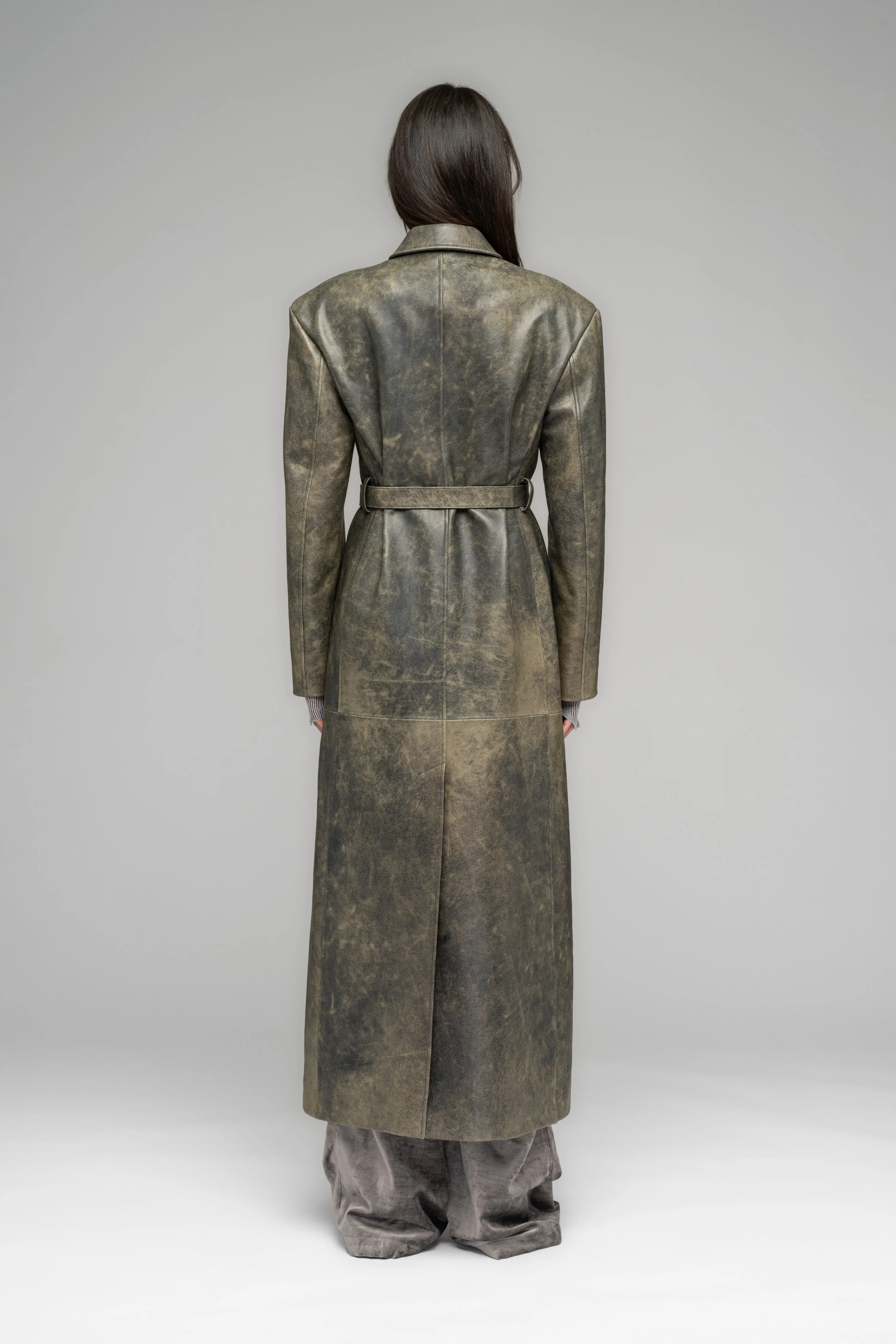 "STONECUTTER" EXTRA LONG LEATHER COAT