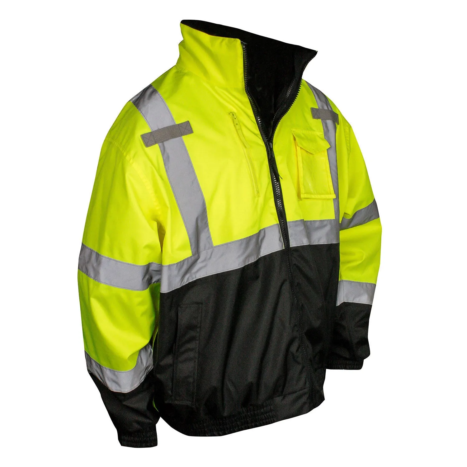 Radians SJ210B Reflective Safety Bomber Jacket with Fleece Liner, Hi-Vis Green