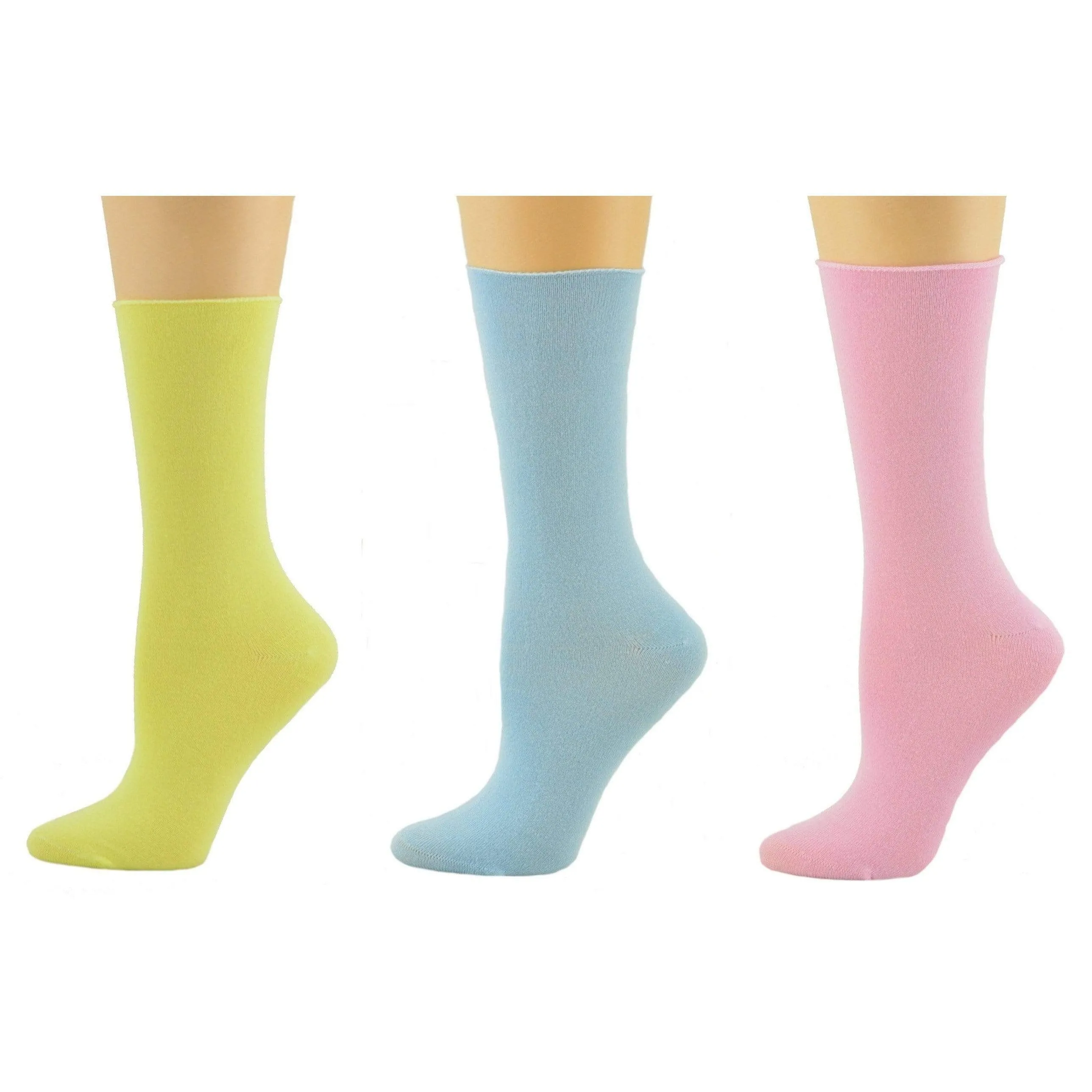 Rayon from Bamboo Roll Top Mid-Calf Crew Socks 3 Pair Pack