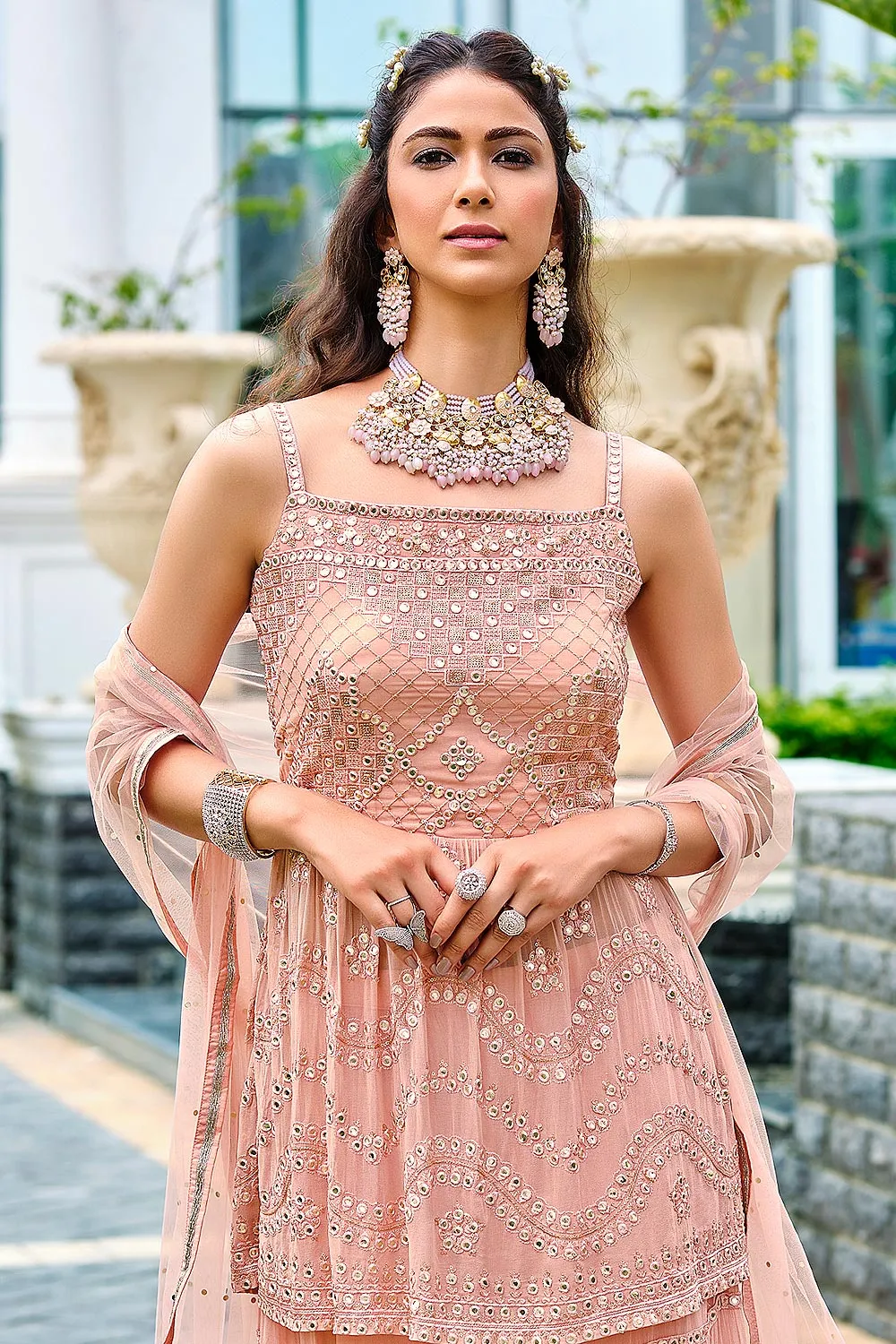 Ready to Wear Pretty Peach Indo-Western Palazzo Suit