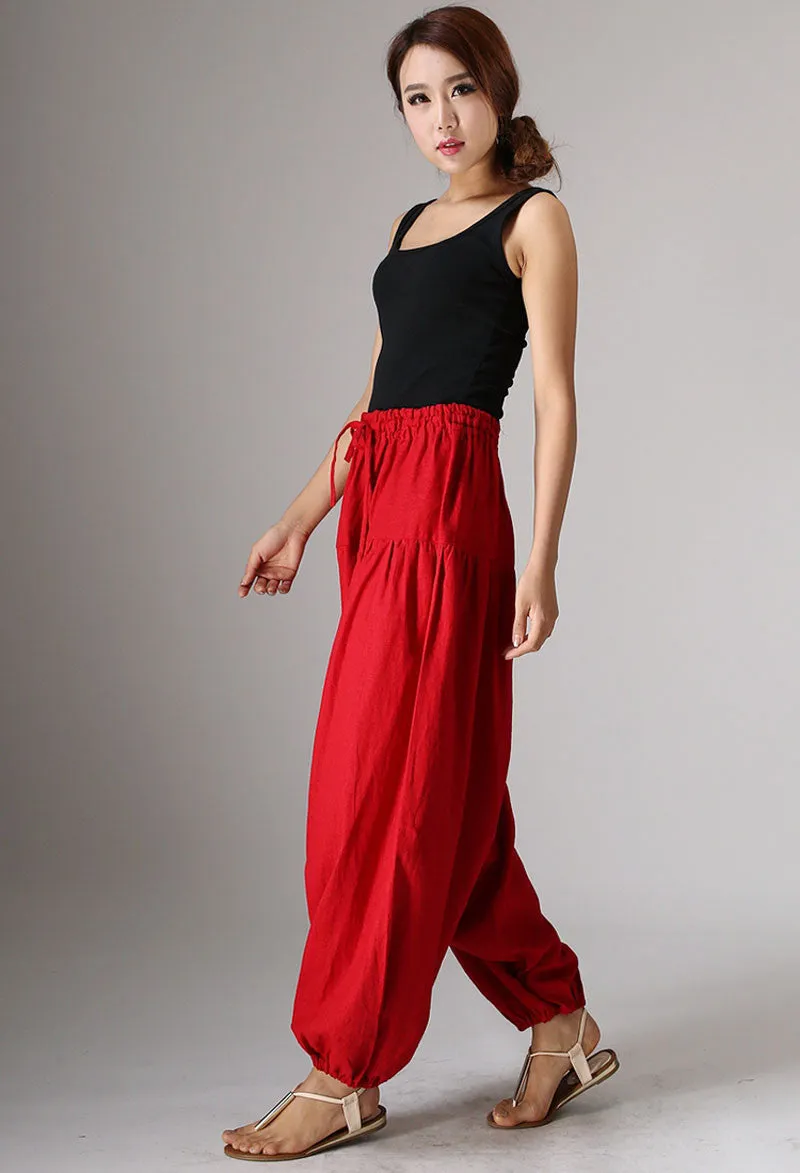 Red maxi linen pants 982