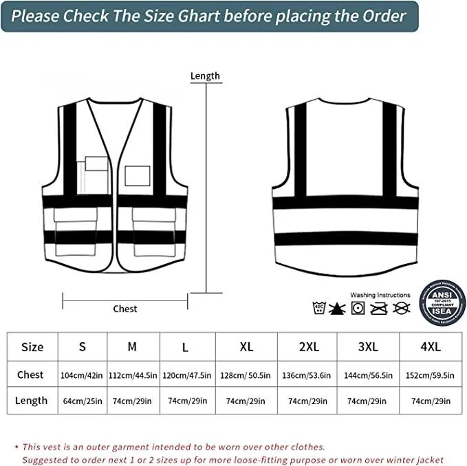 Reflective Safety Vest for Women Men High Visibility Security with Pockets Zippe