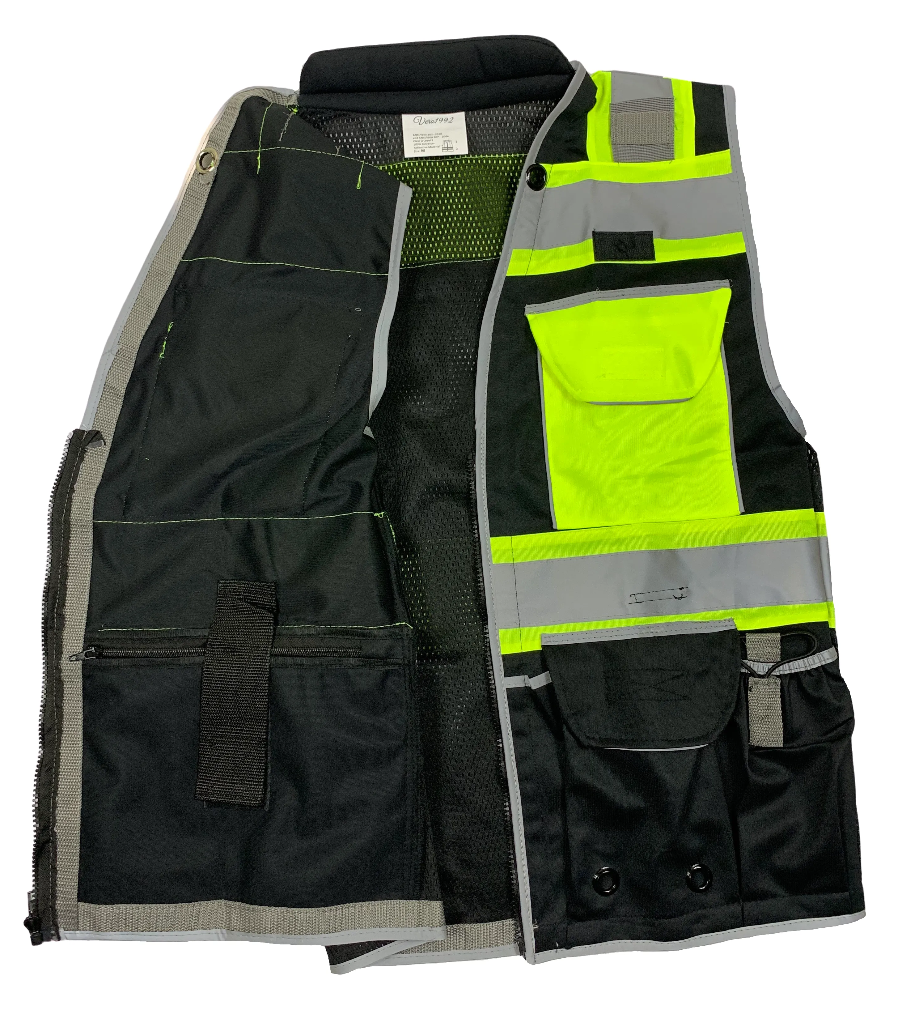 REXZUS  E Engineer Safety Vest High Visibility Reflective Black Series Mesh with Zipper and pockets