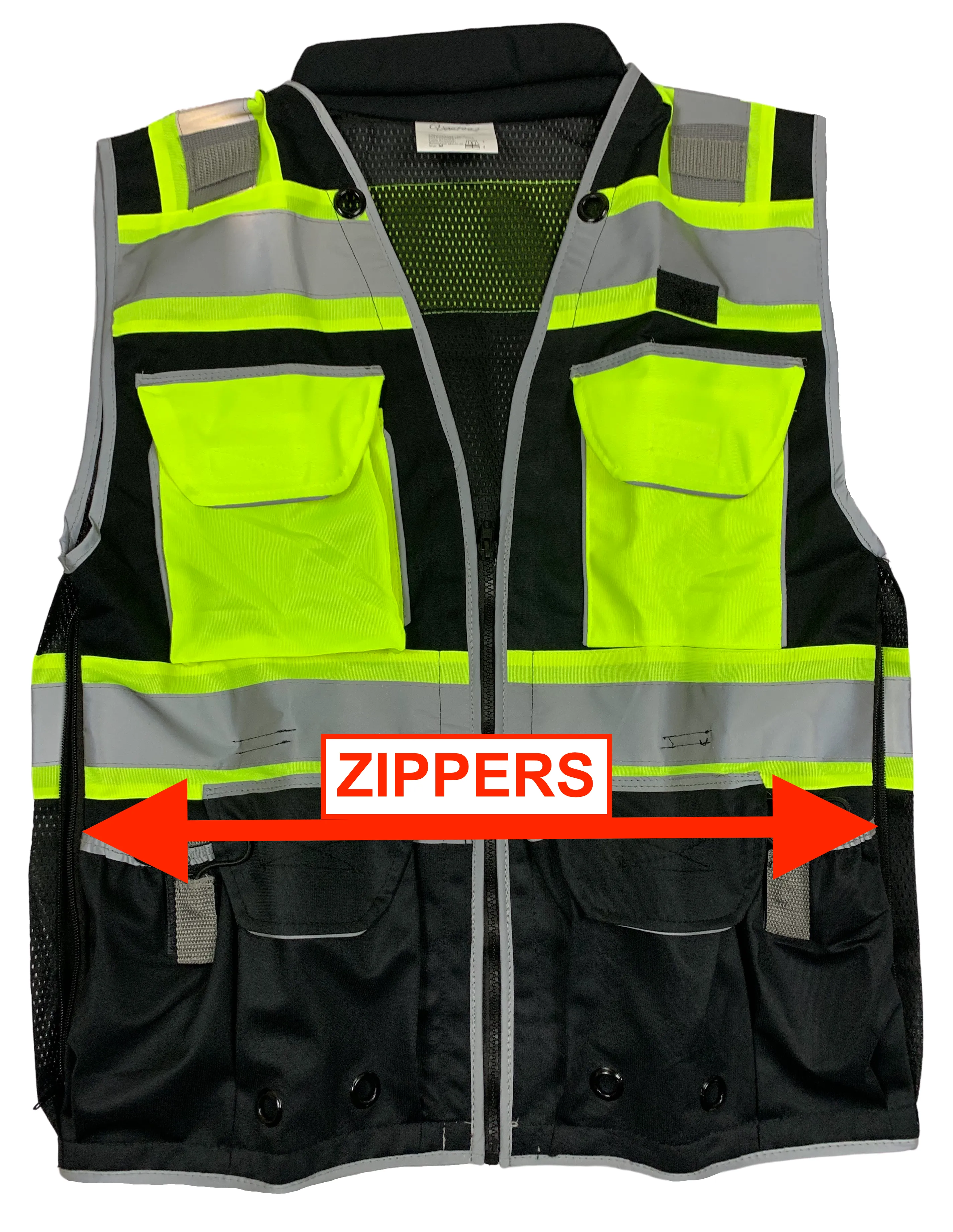 REXZUS  E Engineer Safety Vest High Visibility Reflective Black Series Mesh with Zipper and pockets