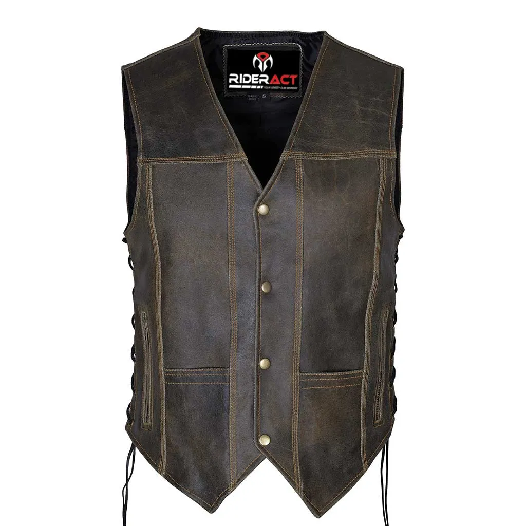 RIDERACT® Harley Distress Leather Vest Stud Closure