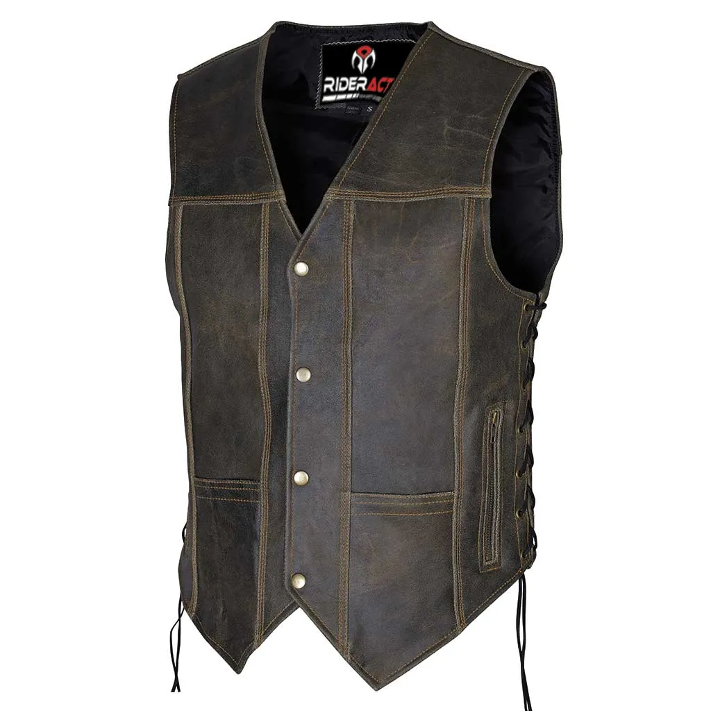 RIDERACT® Harley Distress Leather Vest Stud Closure