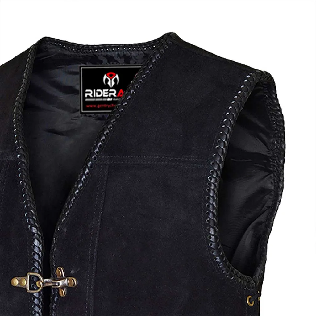 RIDERACT® Suede Leather Vest Black Triple Clasp