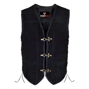 RIDERACT® Suede Leather Vest Black Triple Clasp