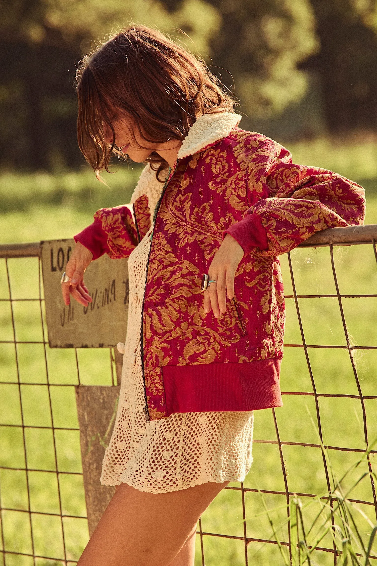 Right Here, Right Now Tapestry Bomber Jacket - Persimmon