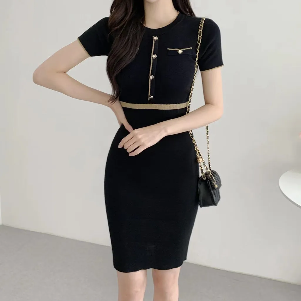 Round Neck Short Sleeve Slim Fit Knit Dress