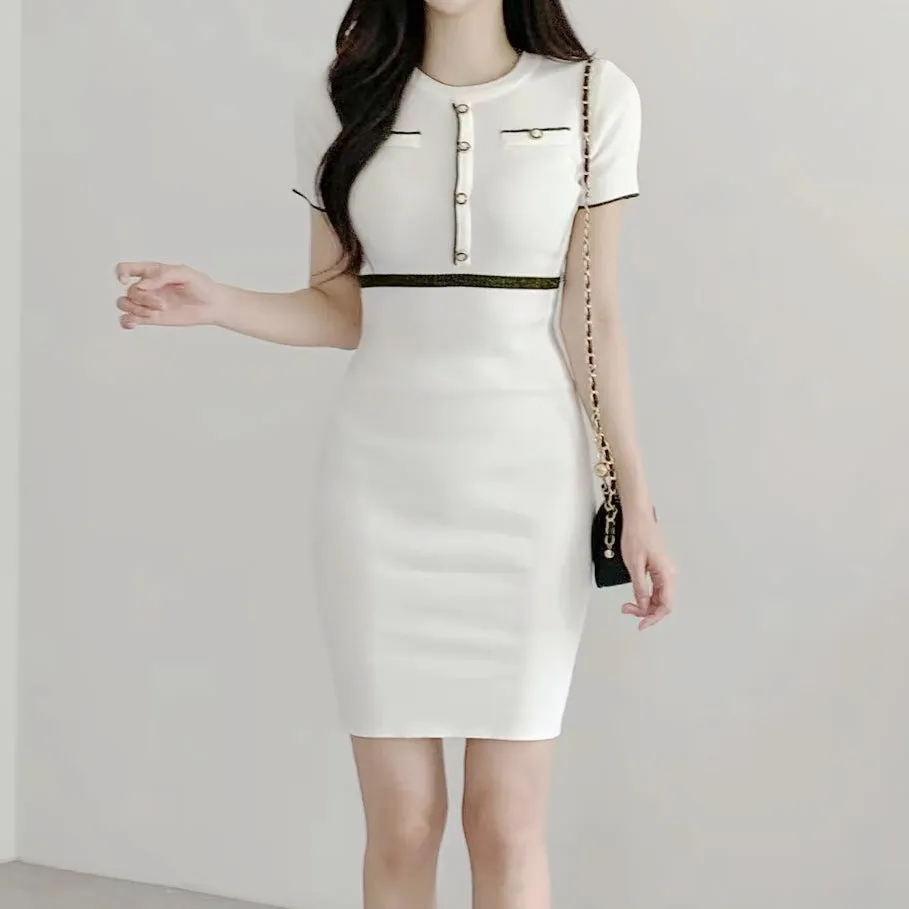 Round Neck Short Sleeve Slim Fit Knit Dress