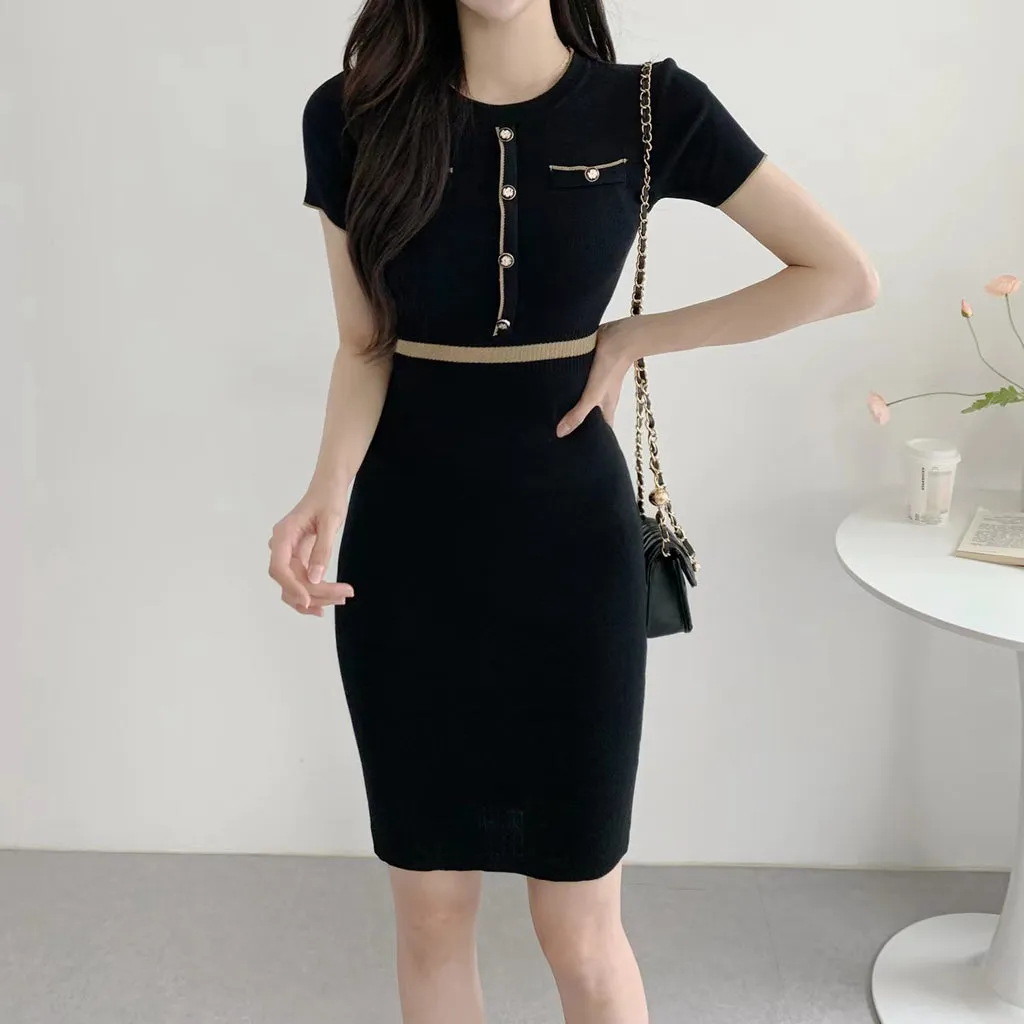 Round Neck Short Sleeve Slim Fit Knit Dress