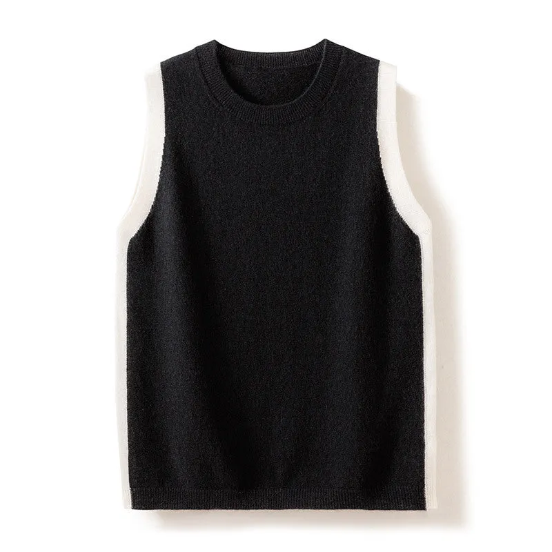 Round Neck Sleeveless Vest Color-blocked Bottoming Slim Cashmere Shirt Knitted Top