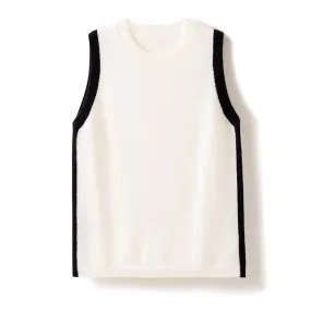 Round Neck Sleeveless Vest Color-blocked Bottoming Slim Cashmere Shirt Knitted Top