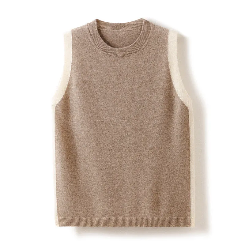 Round Neck Sleeveless Vest Color-blocked Bottoming Slim Cashmere Shirt Knitted Top