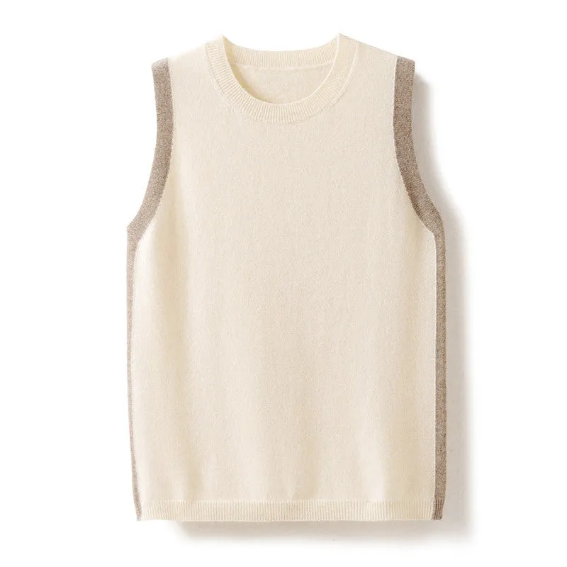 Round Neck Sleeveless Vest Color-blocked Bottoming Slim Cashmere Shirt Knitted Top