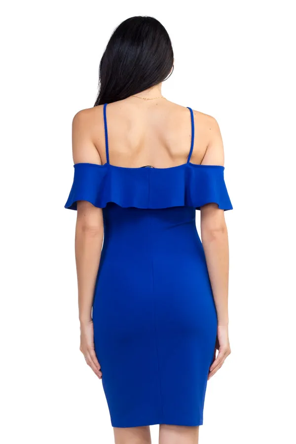 Ruffle Open Shoulder Halter Dress