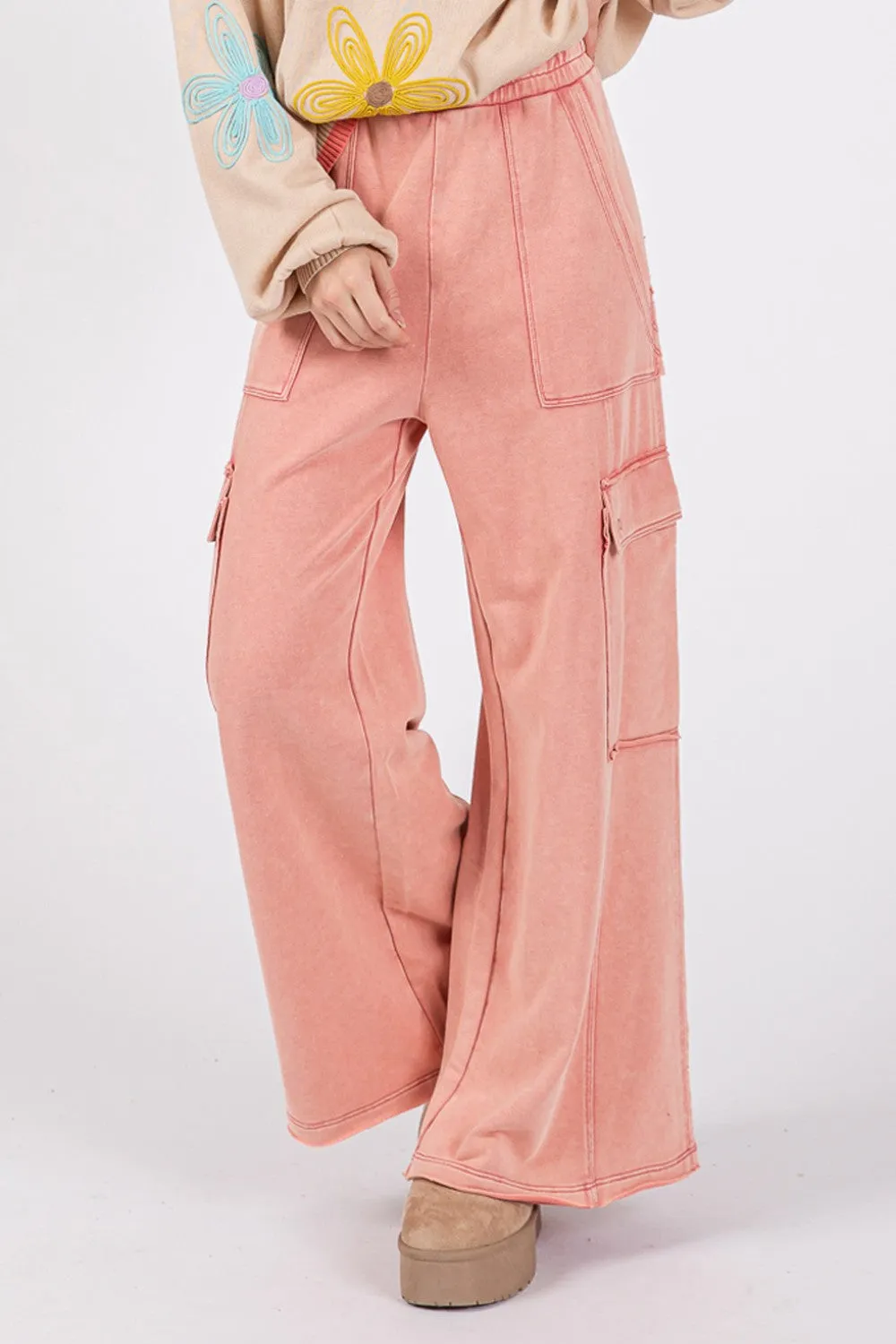 SAGE   FIG Knit Terry Mineral Wash Wide Leg Pants