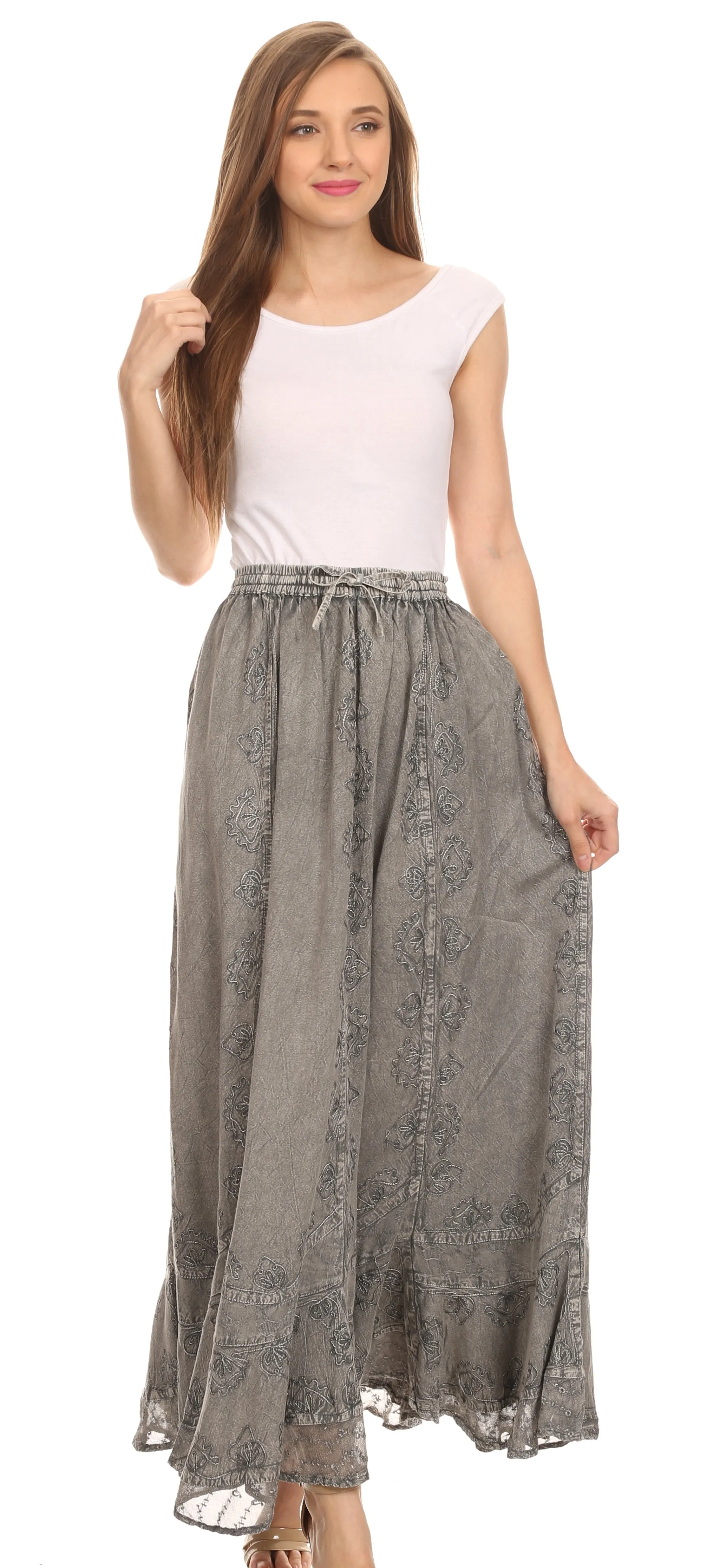 Sakkas Jaclyn Adjustable Skirt With Lace Embroidered Trim And Detailed Embroidery