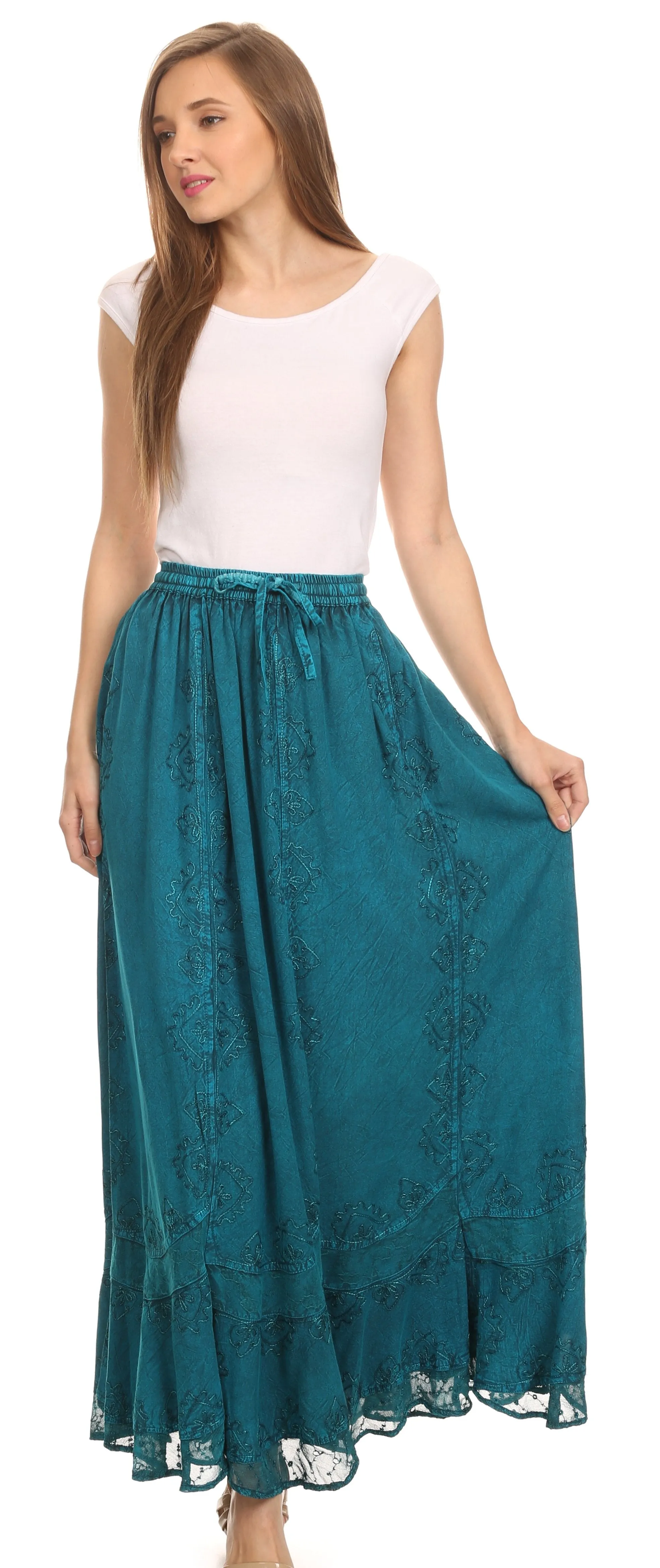 Sakkas Jaclyn Adjustable Skirt With Lace Embroidered Trim And Detailed Embroidery