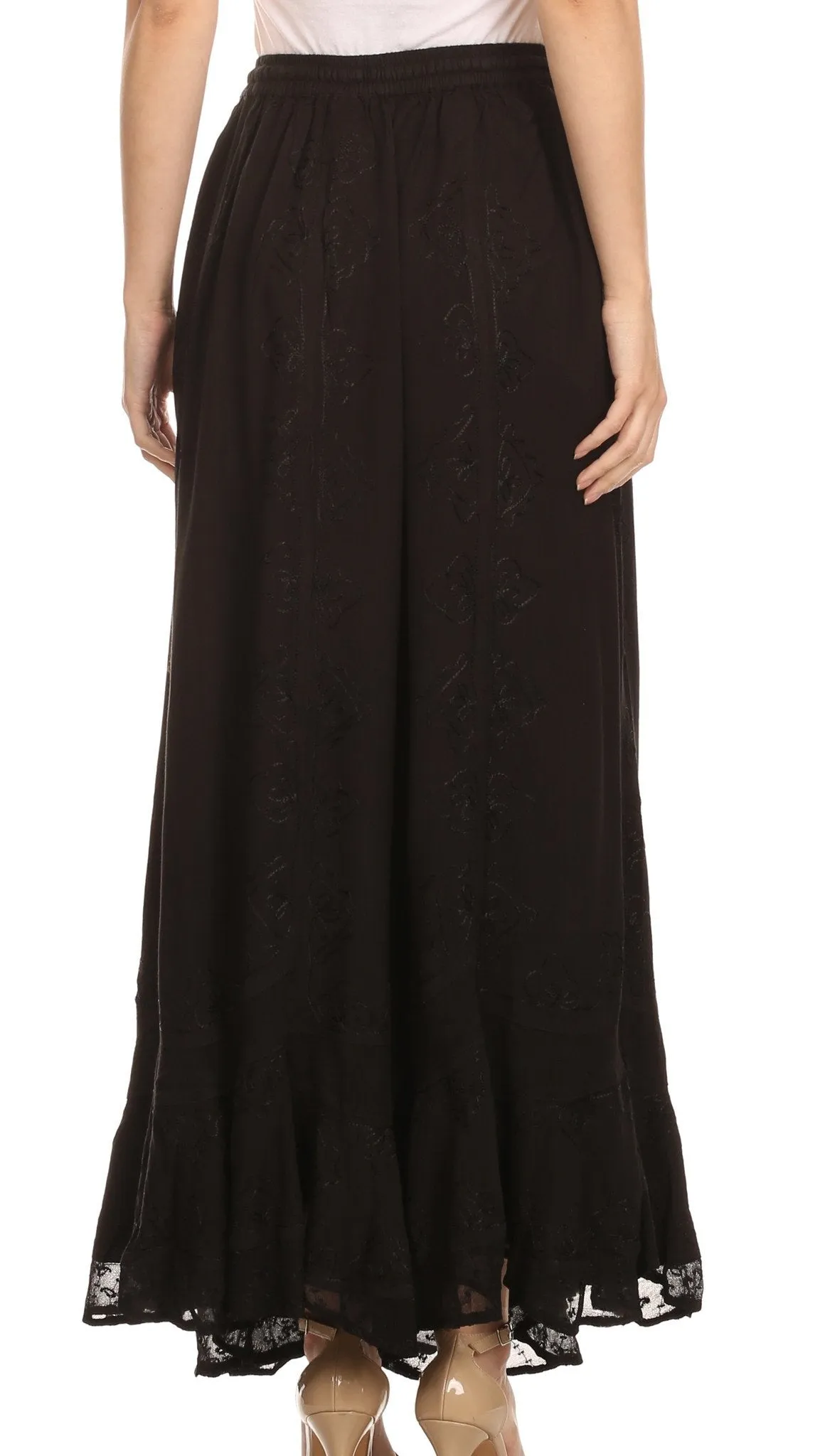 Sakkas Jaclyn Adjustable Skirt With Lace Embroidered Trim And Detailed Embroidery