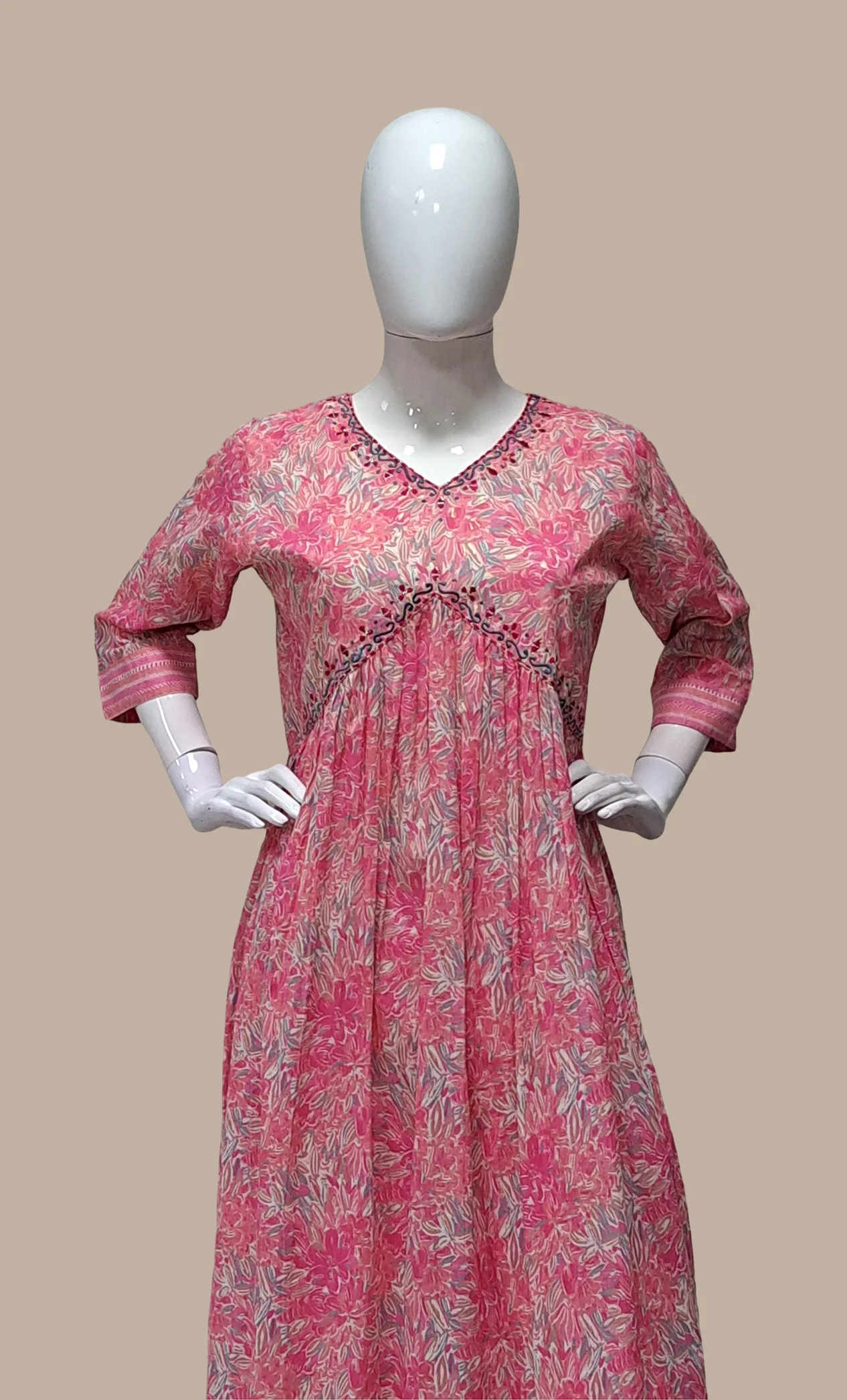 Salmon Pink Printed Kurti Top & Pants