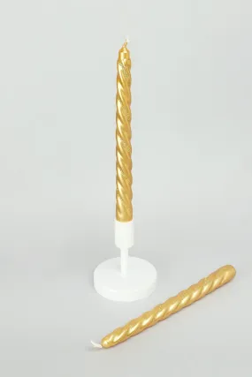 Set of 2 Gold Twisted Dinner Candles with Glitter Stripe