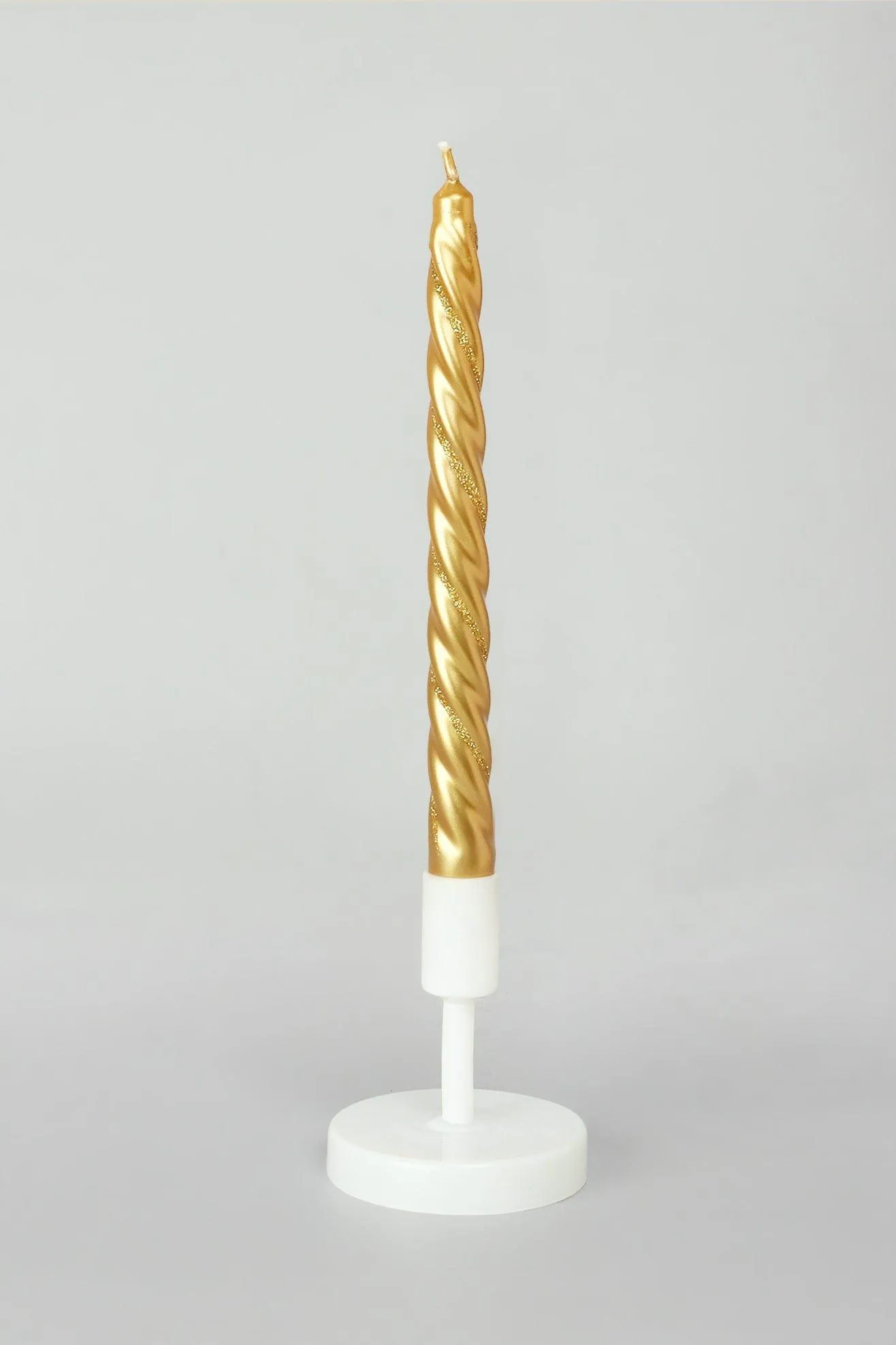 Set of 2 Gold Twisted Dinner Candles with Glitter Stripe