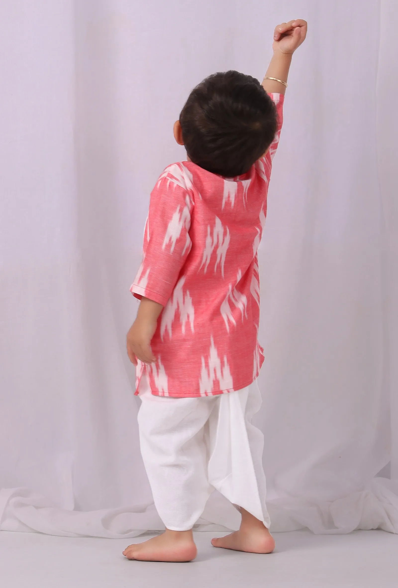 Set of 2: Pink Ikat Kurta with white Dhoti Pants