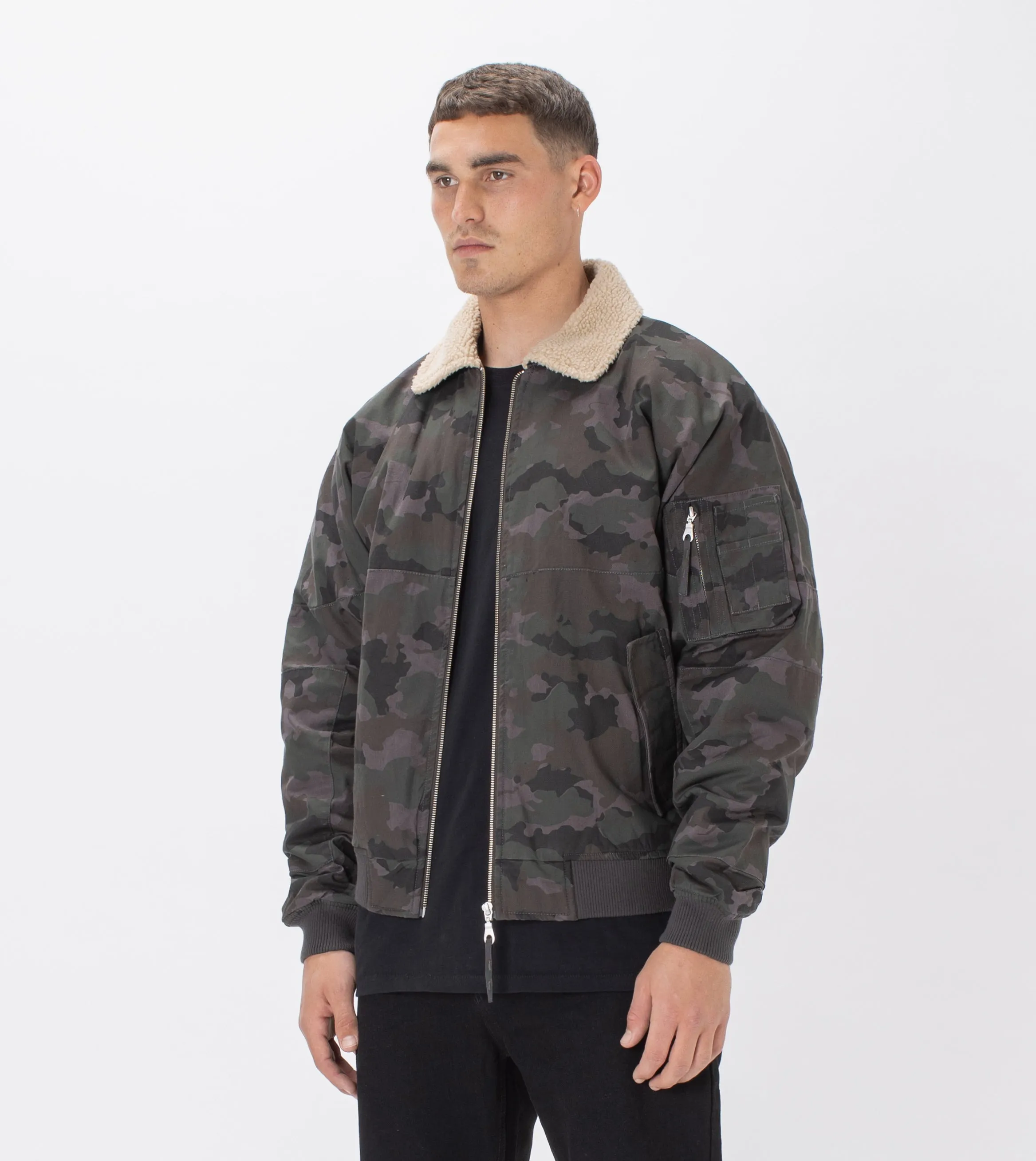 Shearling Militat Bomber Jacket Dk Camo